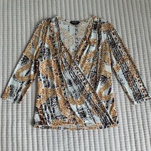 Bebe chain print wrap top blouse